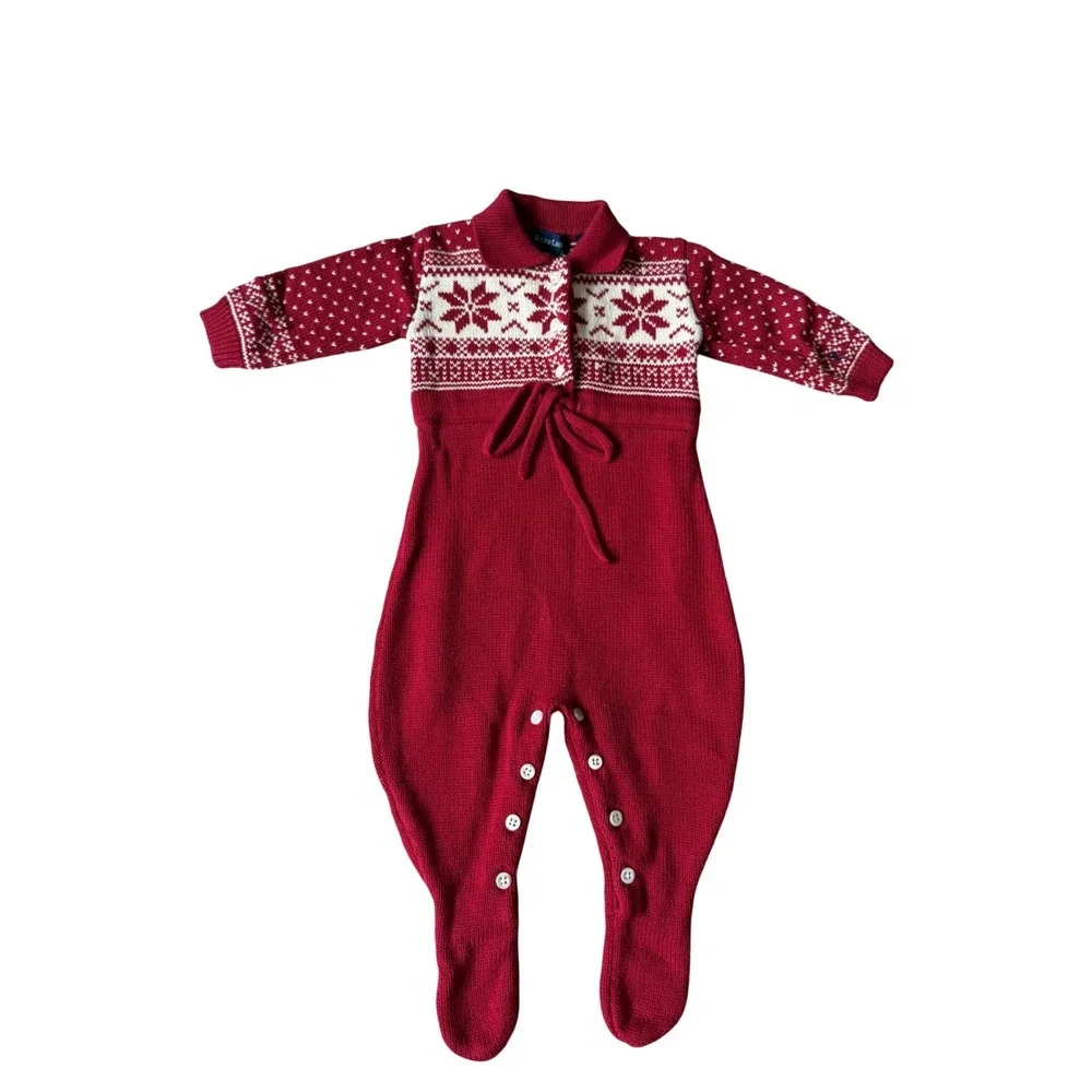 Ralph Lauren Baby Fair Isle Footed Coverall Romper New Red 3-6M